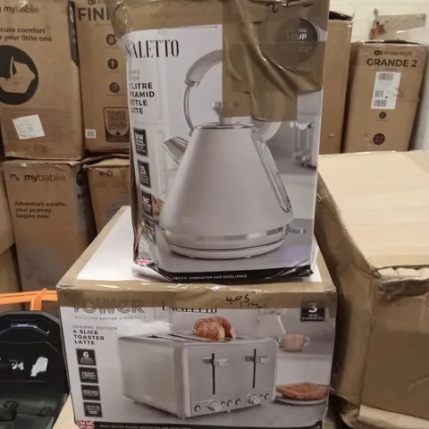 BOXED TOWER CAVALETTO 4-SLICE TOASTER AND 1.7L PYRAMID KETTLE - LATTE (2 BOXES)