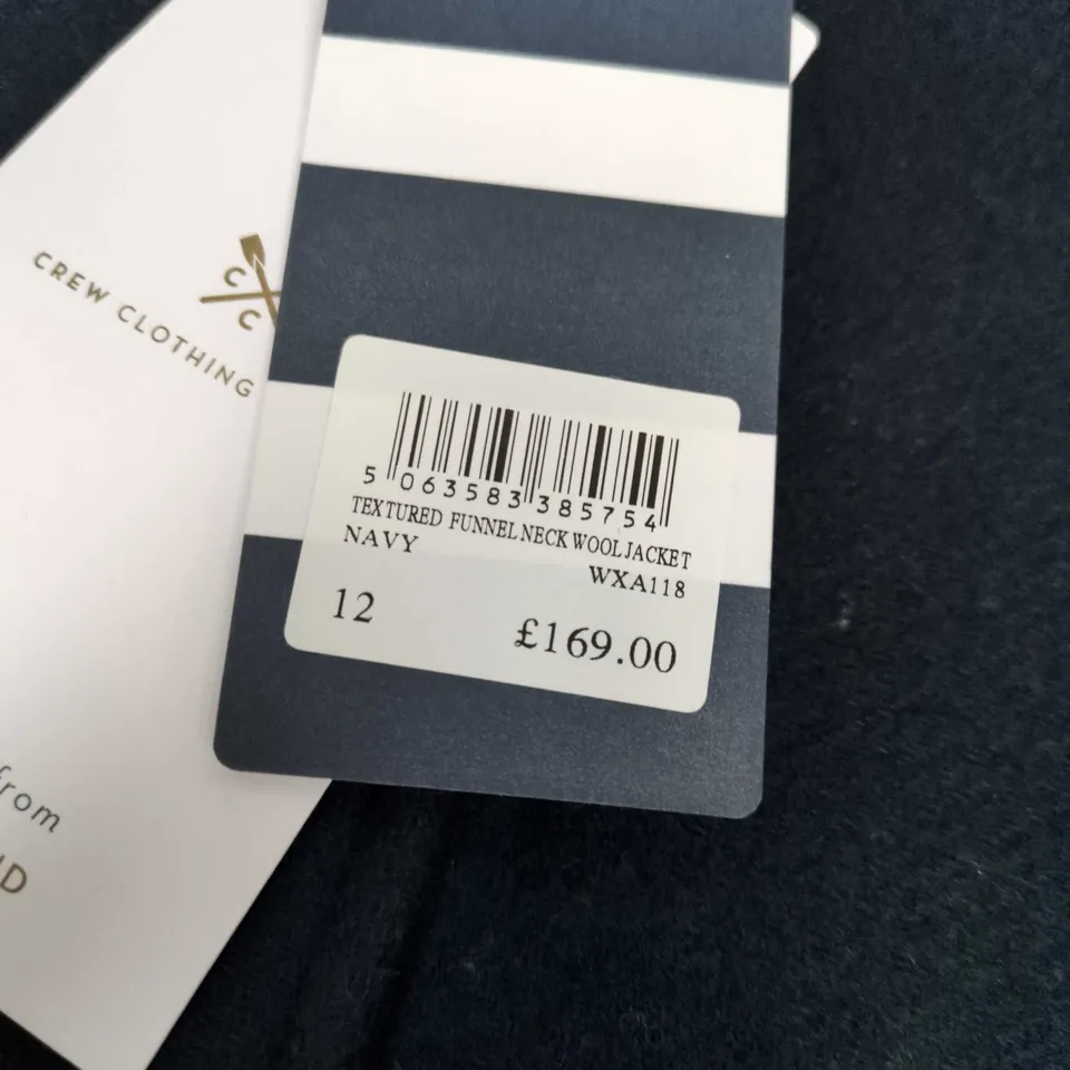 CREW CLOTHIN COMPANY TEXTURED FUNNEL NECK WOOK JACKET IN NAVY - SIZE 12