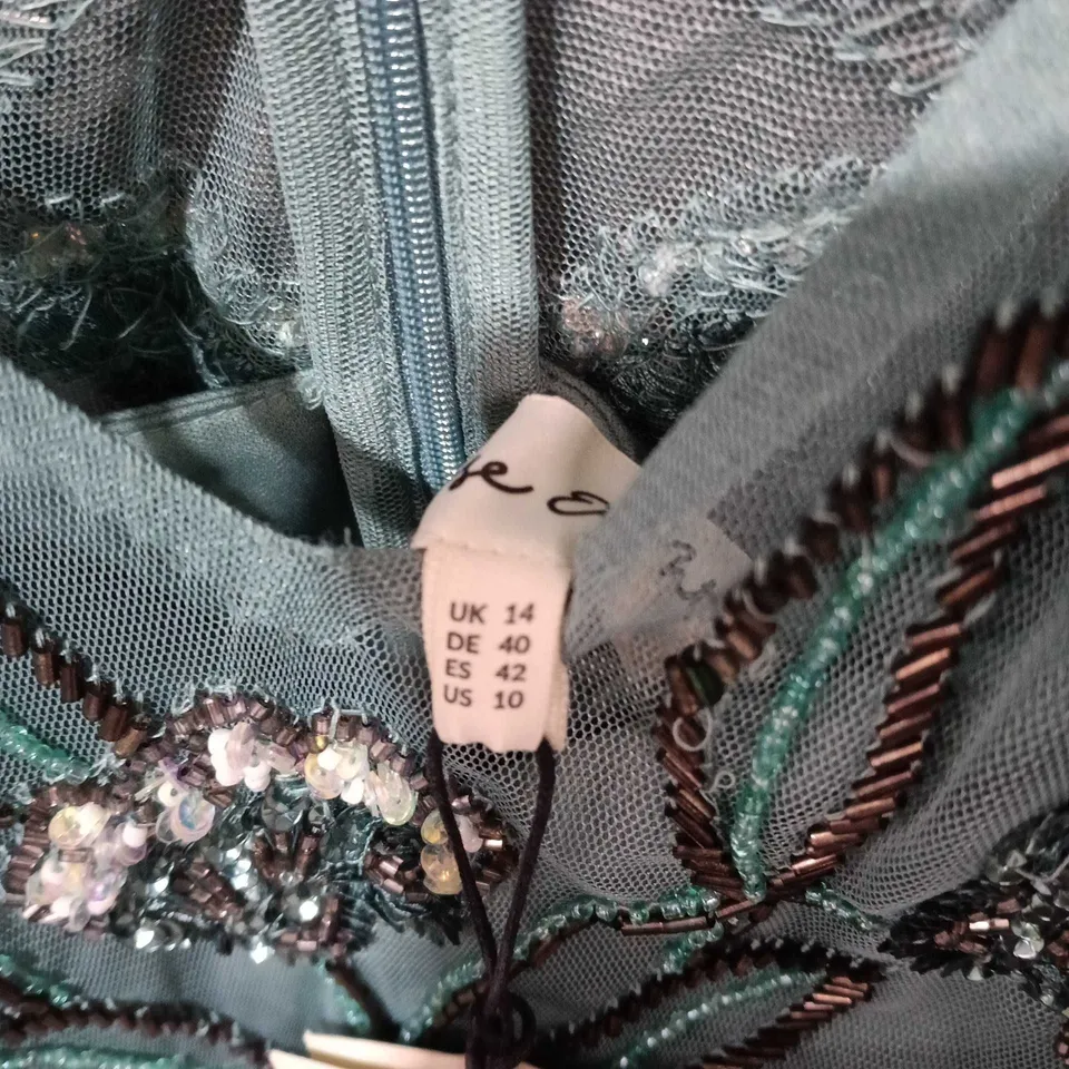 PHASE EIGHT TEAL EMBELLISHED EVENING DRESS, UK 14
