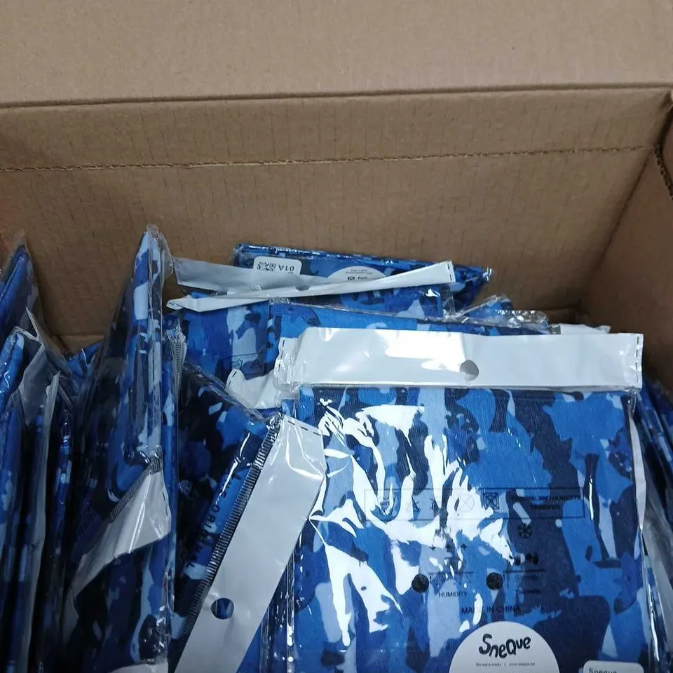 BOX OF APPROXIMATELY 90 THE ORIGINAL MULTIFUNCTIONAL SEAMLESS WEAR - BLUE CAMO