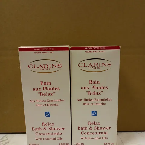 LOT OF 2 CLARINS RELAX BATH AND SHOWER CONCENTRATE - 200ML