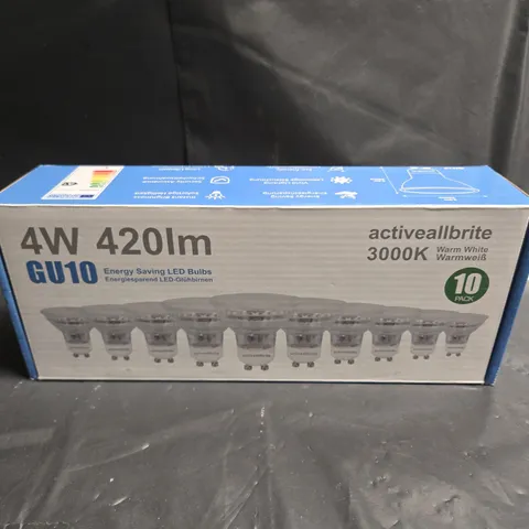 BOXED AND SEALED ACTIVEALLBRITE 4W 420LM GU10 3000K WARM WHITE (10 PACK)