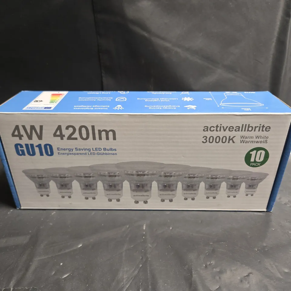 BOXED AND SEALED ACTIVEALLBRITE 4W 420LM GU10 3000K WARM WHITE (10 PACK)
