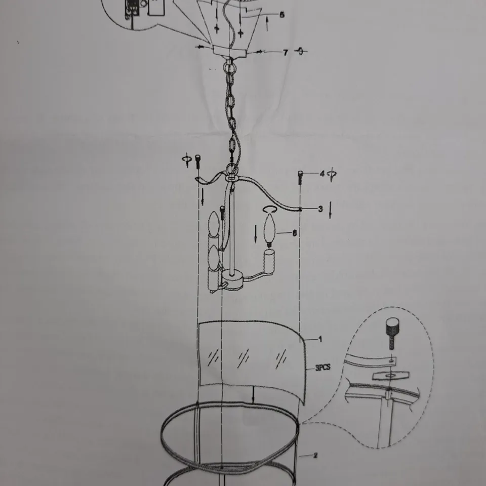 BOXED DAR BANBURY LAURA ASHLEY HARRINGTON 3 LIGHT PENDANT IN ANTIQUE BRASS GLASS
