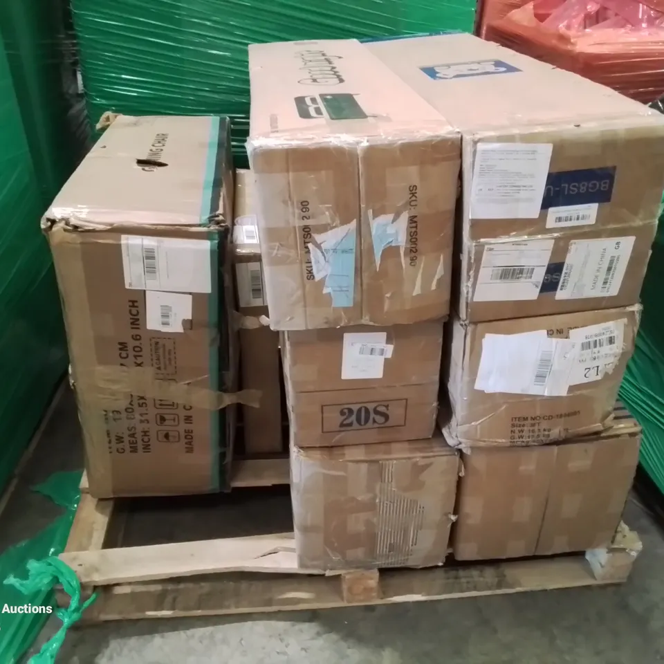 PALLET CONTAINING VARIOUS BOXED MATTRESSES CLOTHES AIRER AND OFFICE CHAIR.