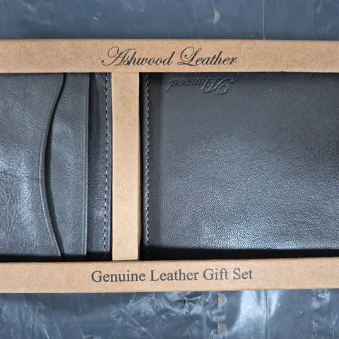 ASHWOOD LEATHER WALLET & CARDHOLDER GIFT SET IN SLATE GREY