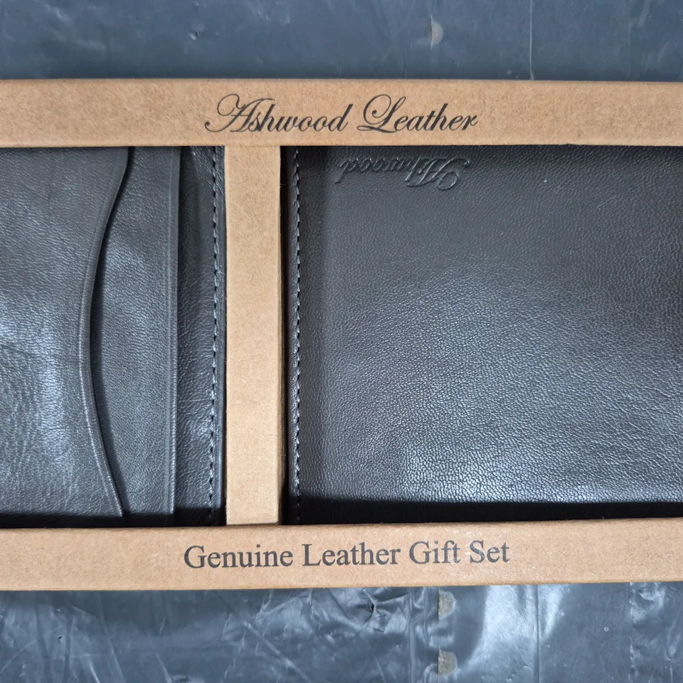 ASHWOOD LEATHER WALLET & CARDHOLDER GIFT SET IN SLATE GREY