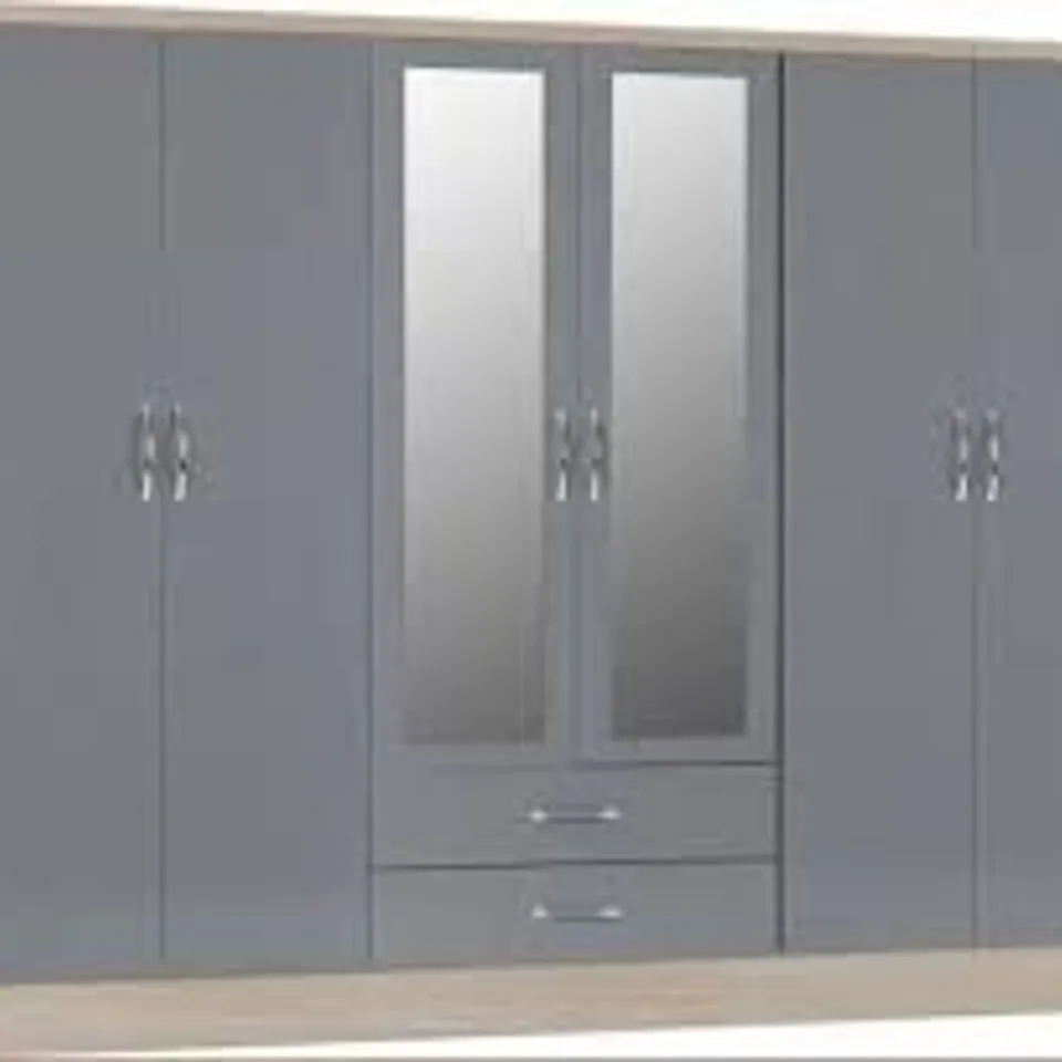 BOXED NEVADA 6 DOOR 2 DRAWER WARDROBE IN GREY , BOX 3 OUT OF 4 , INCOMPLETE NO BOX 1 , 2 AND 4 