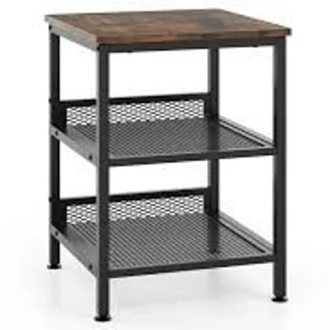 BOXED 3-TIER END TABLE WITH 2 MESH STORAGE SHELVES FOR LIVING ROOM - BROWN