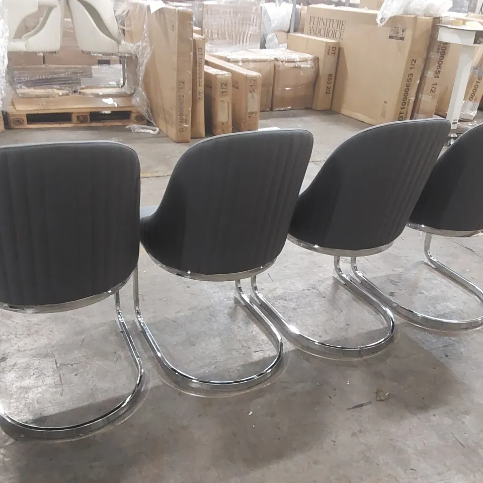SET OF 4x RIVA DINING CHAIR, GREY PREMIUM FAUX LEATHER & CHROME