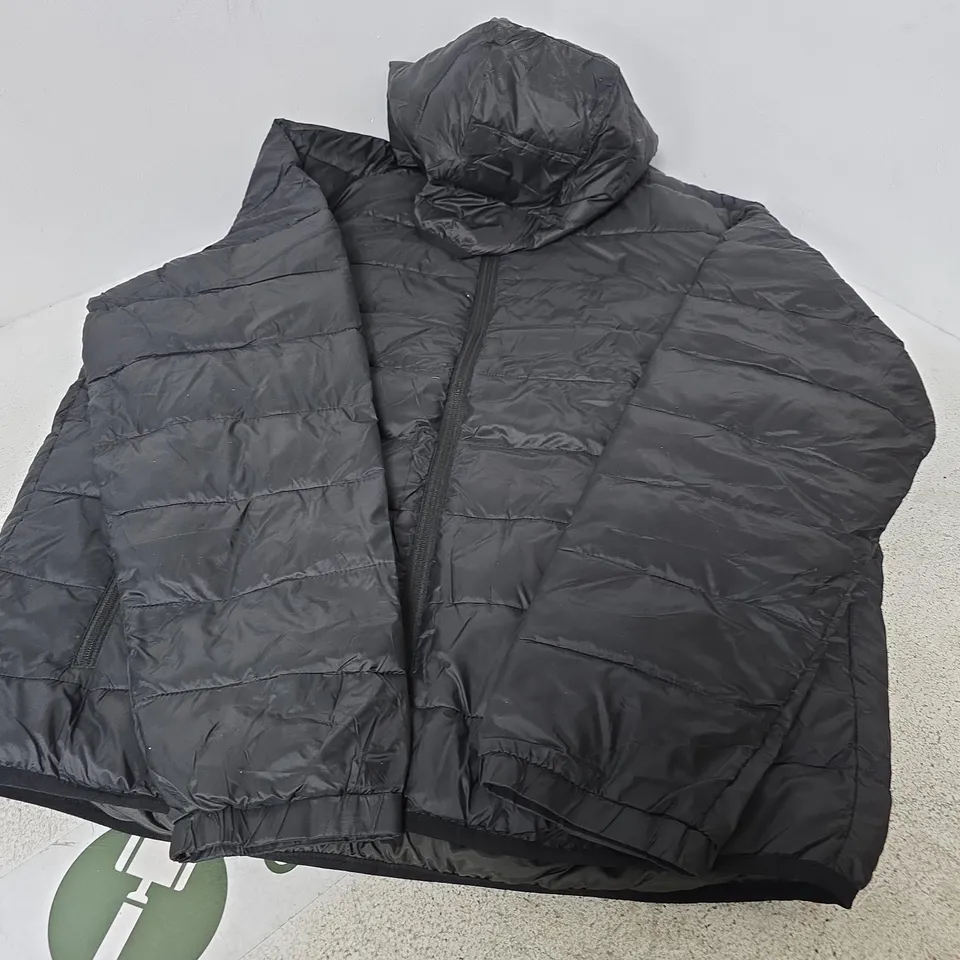 JACK & JONES MEN'S PUFFER HOODED JACKET – BLACK, UK XXL