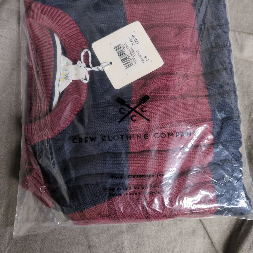 CREW CLOTHING COMPANY HERITAGE CABLE STRIPE SWEATER – RED MULTI, UK 5-6