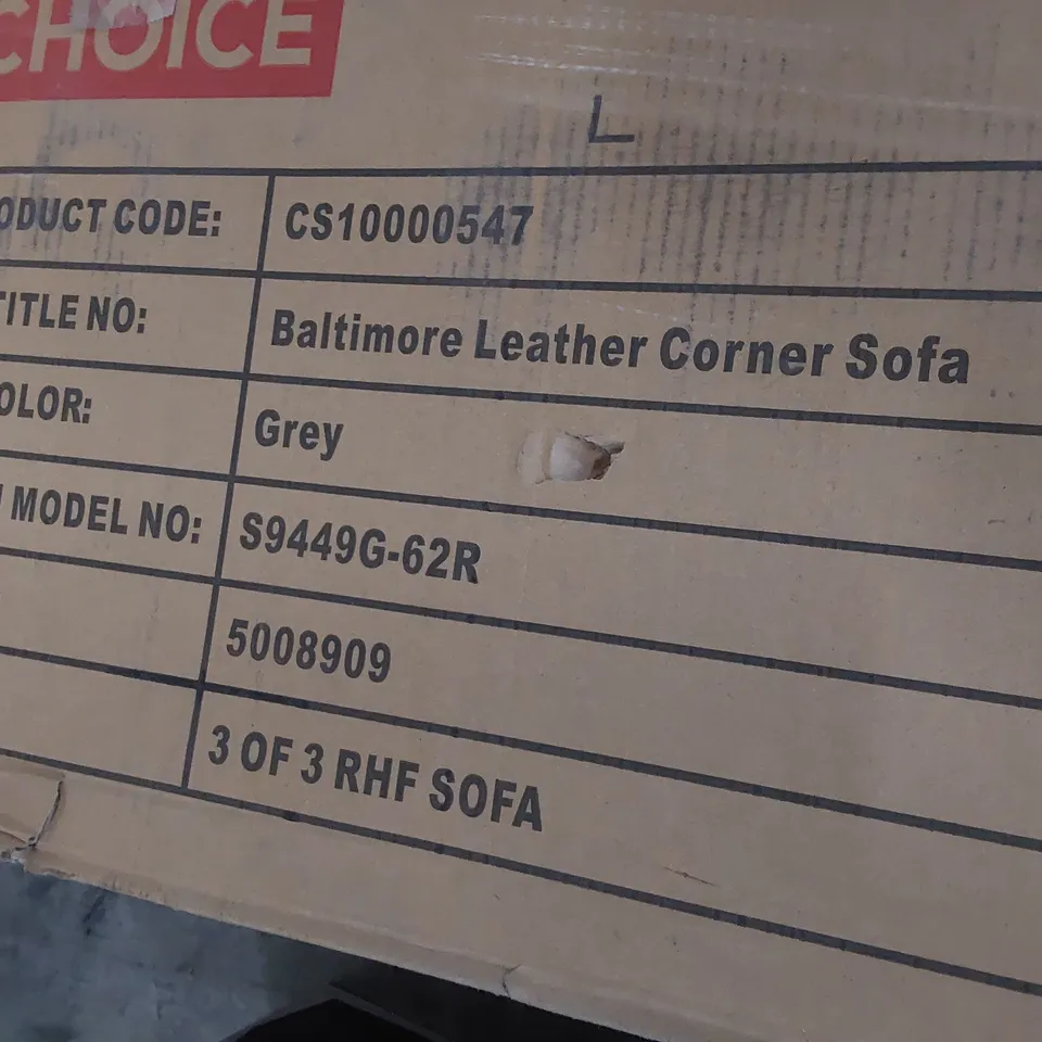 BOXED BALTIMORE GREY LEATHER RHF SOFA SECTION (BOX 3 OF 3 ONLY)