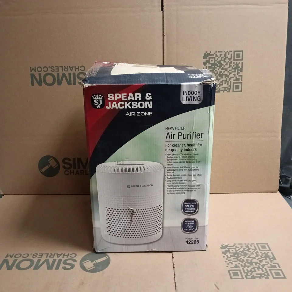 SPEAR AND JACKSON AIR ZONE HEPA FILTER AIR PURIFIER BOXED