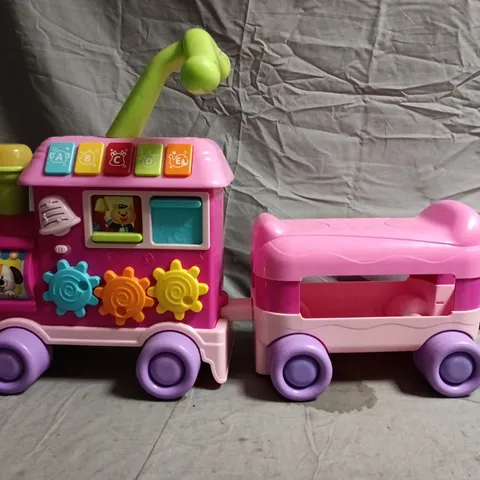 PINK PLASTIC CHILDREN'S TOY TRAIN WITH DETACHABLE CARRIAGE