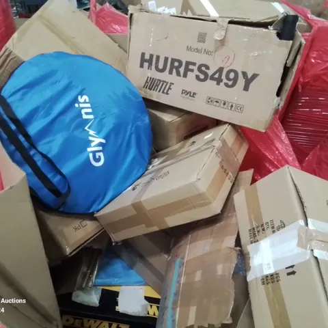 PALLET CONTAINING VARIOUS ITEMS TO INCLUDE BOXED HOUSEHOLD ITEMS DEWALT HOOVER ETC.