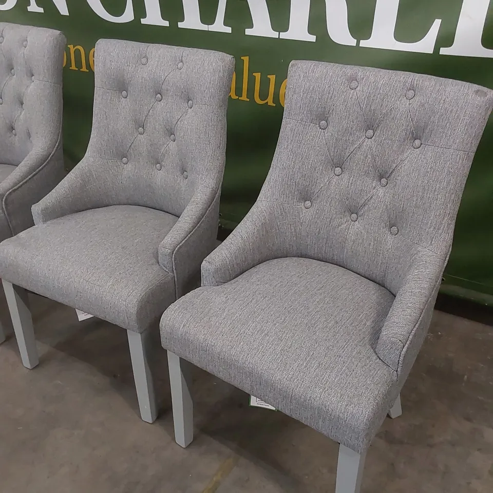 SET OF 4 DUKE LIGHT GREY FABRIC BUTTON BACK DINING CHAIRS 