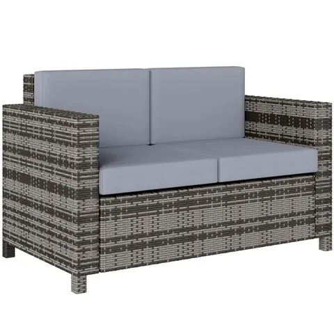 BOXED OUTSUNNY RATTAN SOFA, 2 SEATER GARDEN FURNITURE WITH SOFT PADDED CUSHION AND ARMRESTS, WICKER GARDEN LOVESEAT FOR PATIO (1 BOX)