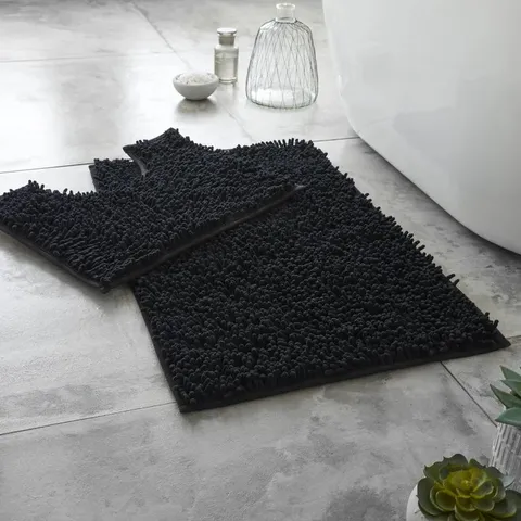 2 PIECE SET RECTANGLE U-SHAPED BATH MAT SET - BLACK