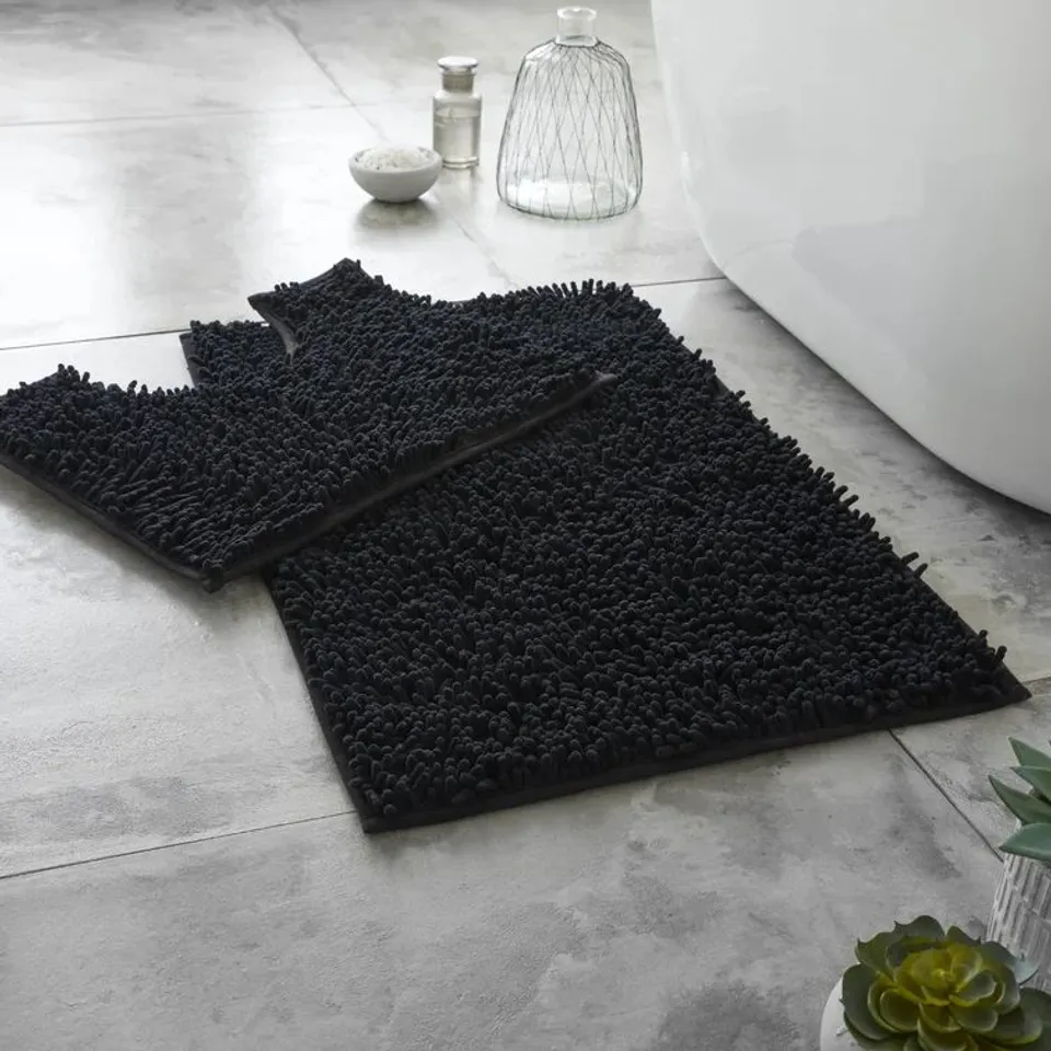 2 PIECE SET RECTANGLE U-SHAPED BATH MAT SET - BLACK 