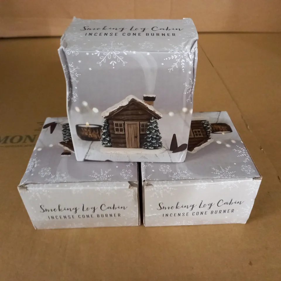 LOT OF 3 BOXED SMOKING LOG CABIN INCENSE CONE BURNERS