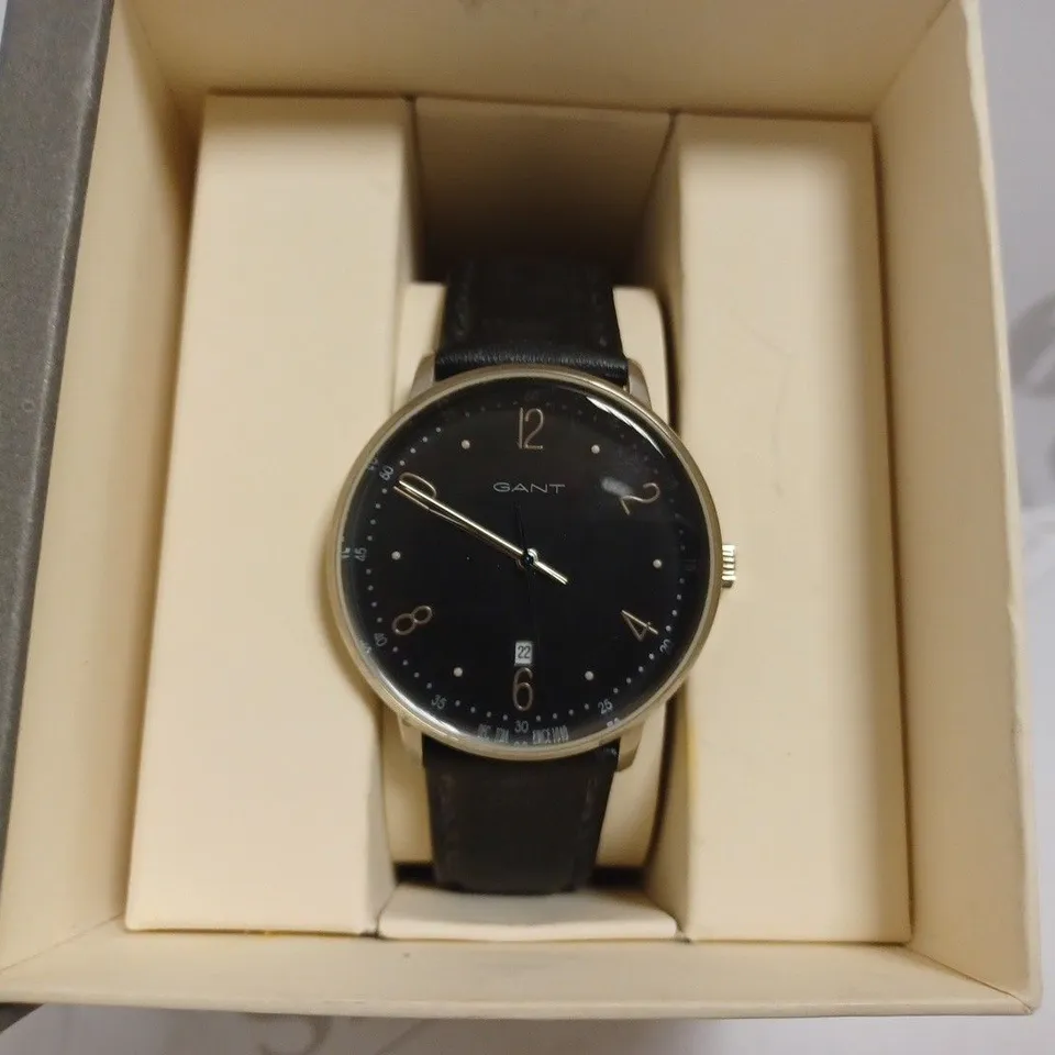 GANT BLACK FACE WATCH WITH BLACK LEATHER EFFECT STRAP