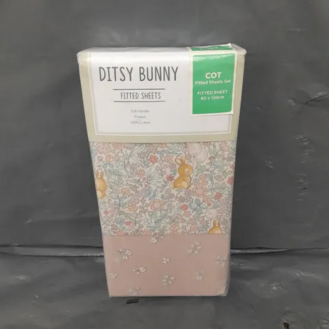 DITSY BUNNY COT FITTED SHEETS - 60 X 120CM 