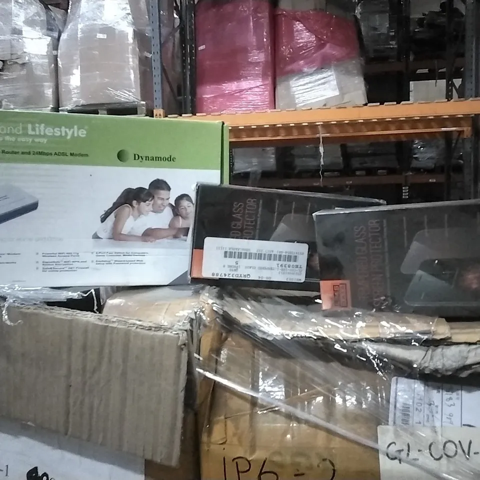 PALLET OF TEMPERED GLASS SCREEN PROTECTORS AND WIRELESS ROUTER'S 