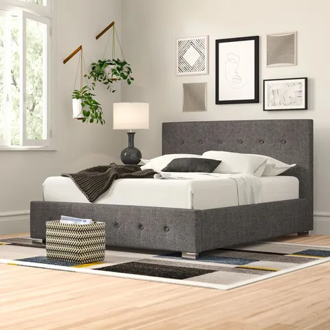 BOXED DELVIN 4FT6 UPHOLSTERED OTTOMON BED - GREY (2 BOXES)