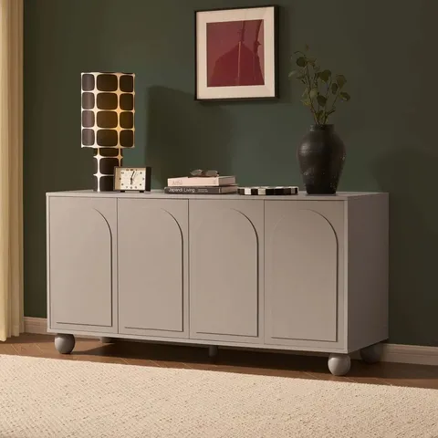BOXED DUSK RACHEL ARCH FRONT 4 DOOR SIDEBOARD - TAUPE (1 BOX)