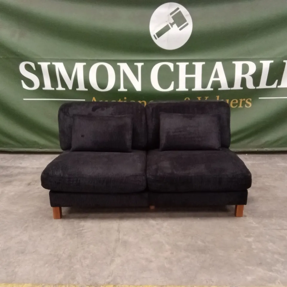 DESIGNER BLACK CORDUROY FABRIC ARMLESS SOFA