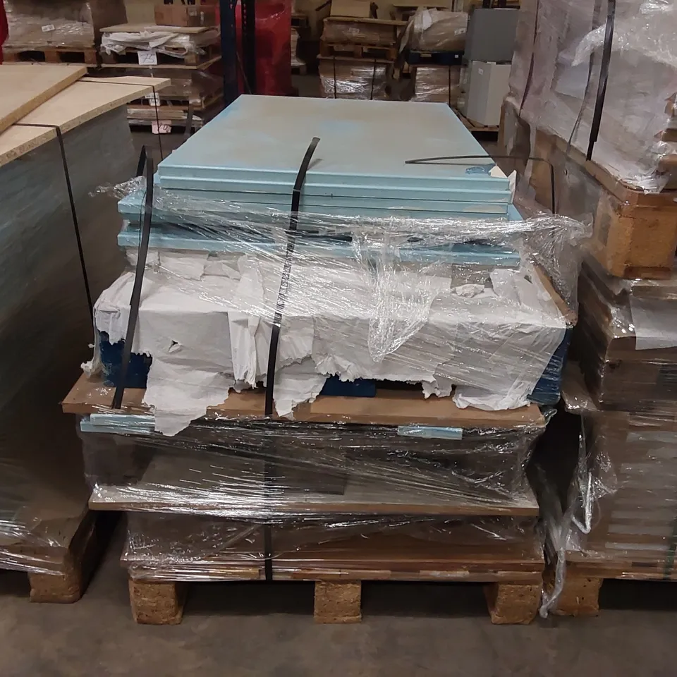 PALLET OF APPROXIMATELY 40 BRAND NEW IVORY CREAM GLOSS KITCHENS/BEDROOM REPLACEMENT CABINET DOOR/DRAWER/END PANELS IN ASSORTED SIZES TO INCLUDE;