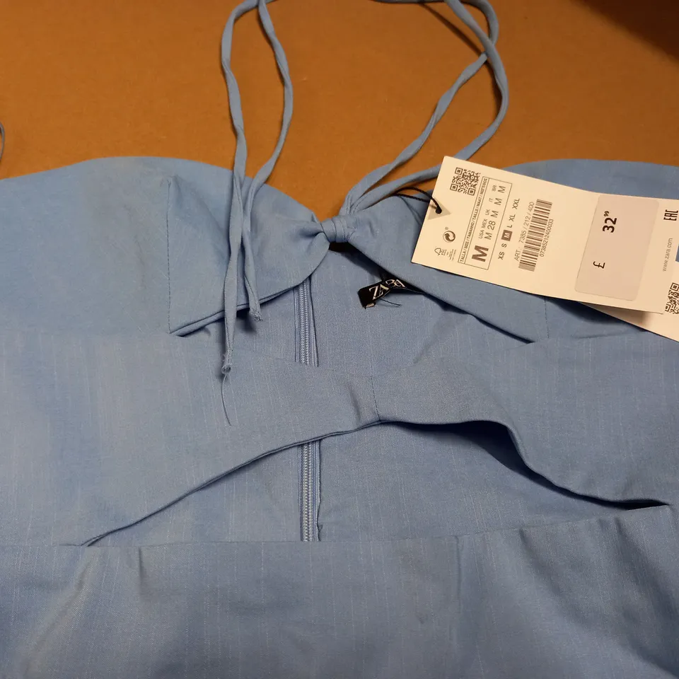 ZARA BLUE TIE NECK DRESS - M