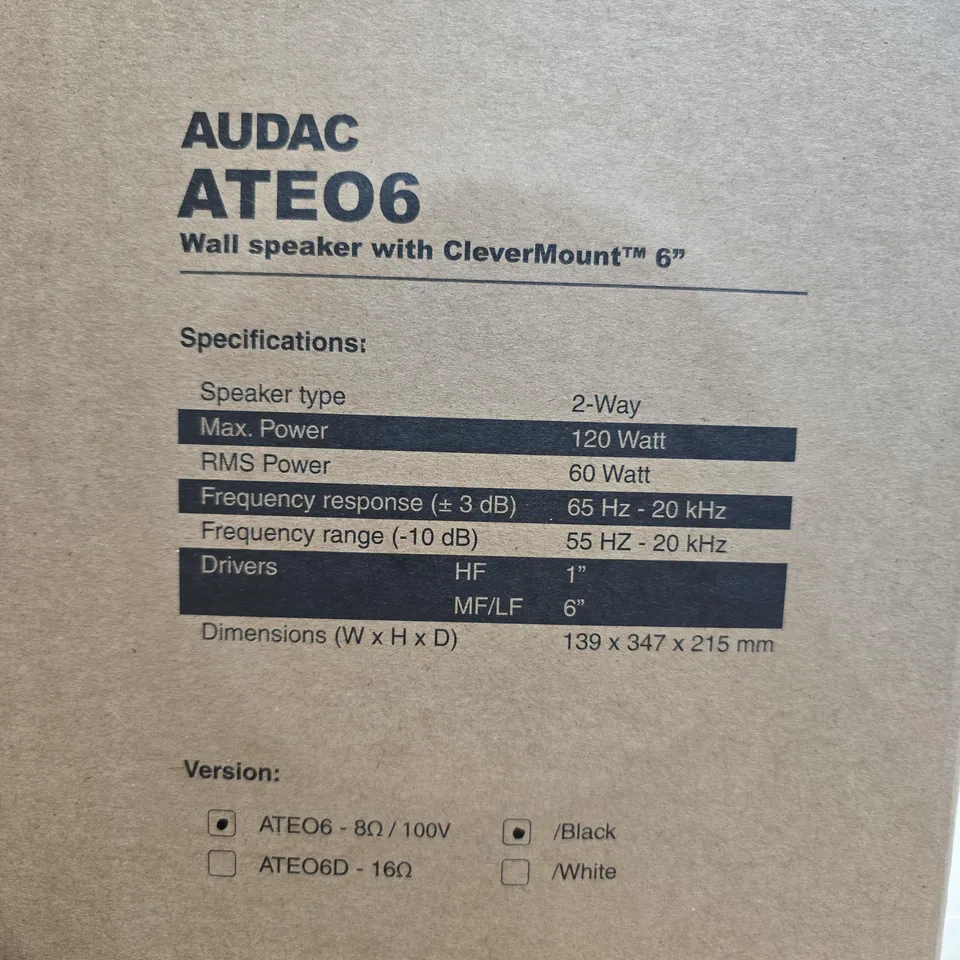 BOXED AUDAC ATEO6 WALL SPEAKER WITH CLEVER MOUNT 6"