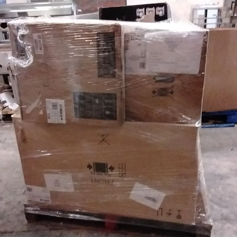 PALLET OF ASSORTED KITCHEN APPLIANCES TO INCLUDE;MICROWAVE OVEN,ELECTRIC FRIES STATION,STAND MIXER,VENTING HOB
