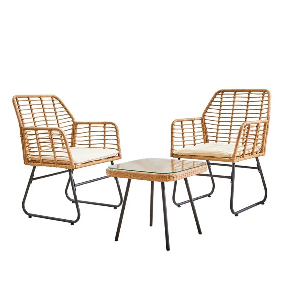 BOXED NEO 3 PIECE BAMBOO STYLE GARDEN TABLE & CHAIRS BISTRO SET - CREAM (1 BOX)