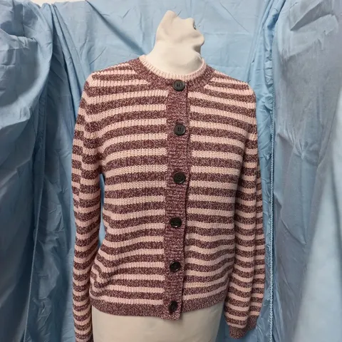 ME+EM MOULINÉ STRIPE STRAIGHT CARDIGAN – CINNAMON BROWN MULTI, SIZE S