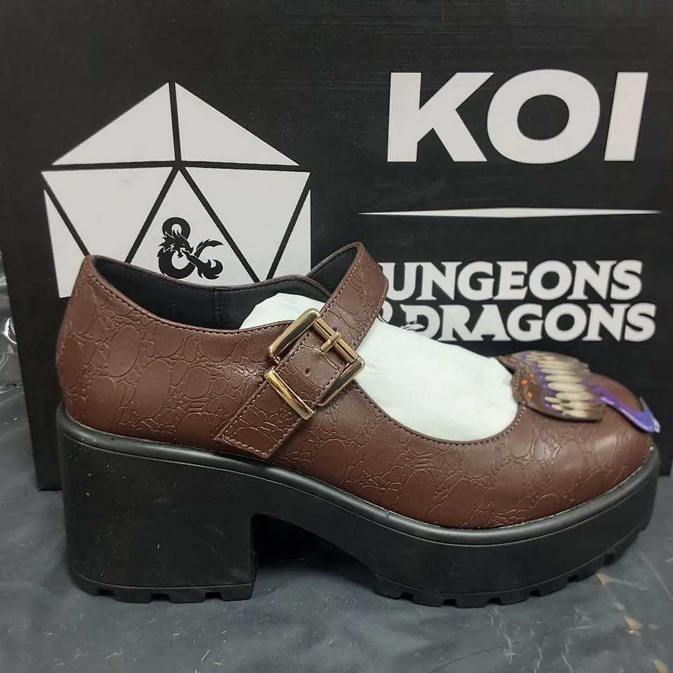 BOXED BRAND NEW KOI D&D TIRA MARY JANE SHOES IN BROWN - UK 6