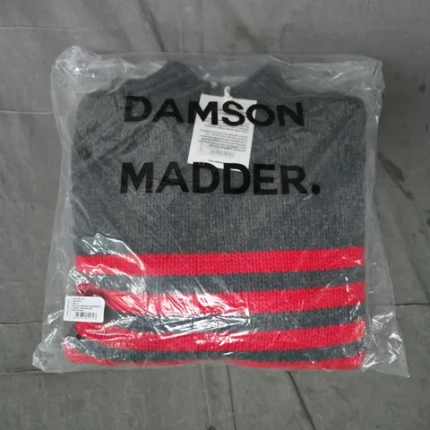 DAMSON MADDER TALLULAH HIGH NECK LAMBSWOOL JUMPER IN RED/GREY SIZE 10