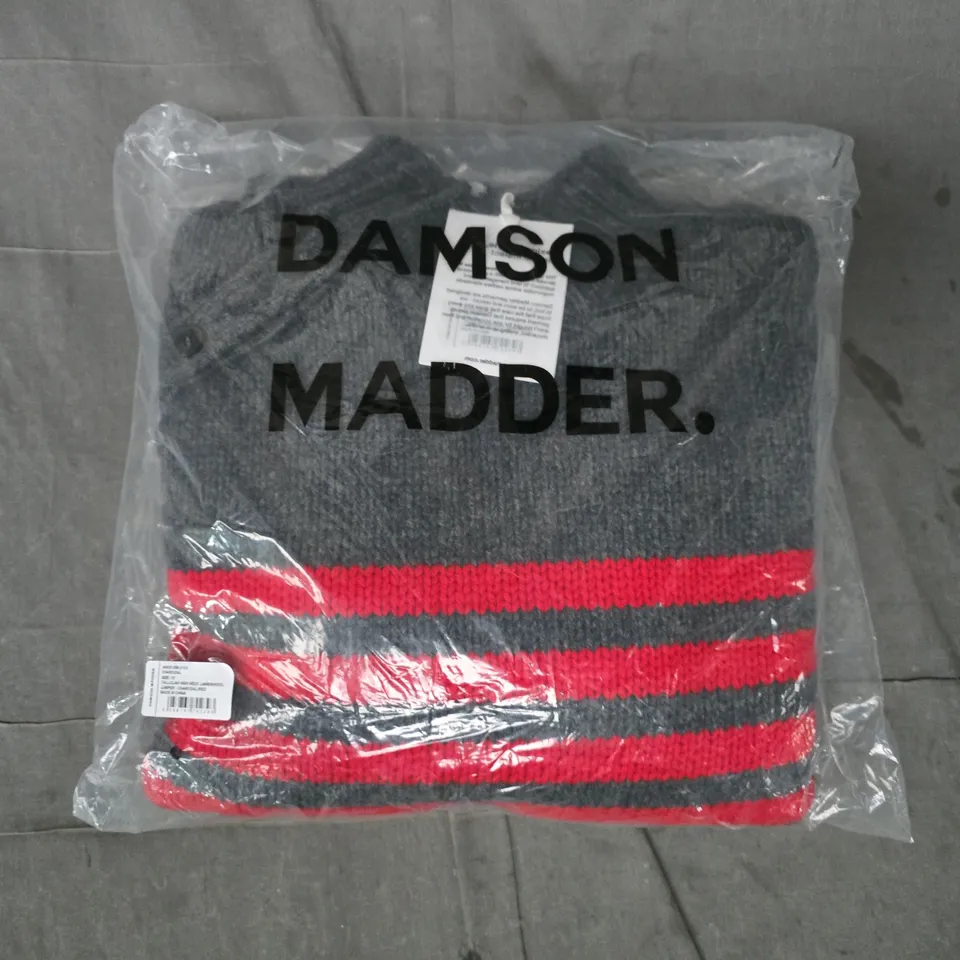 DAMSON MADDER TALLULAH HIGH NECK LAMBSWOOL JUMPER IN RED/GREY SIZE 10