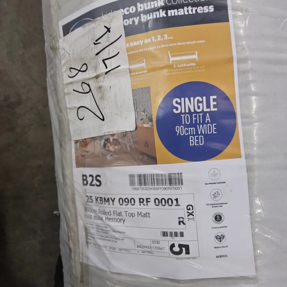 BAGGED & ROLLED SINGLE BUNK BED MATTRESS 