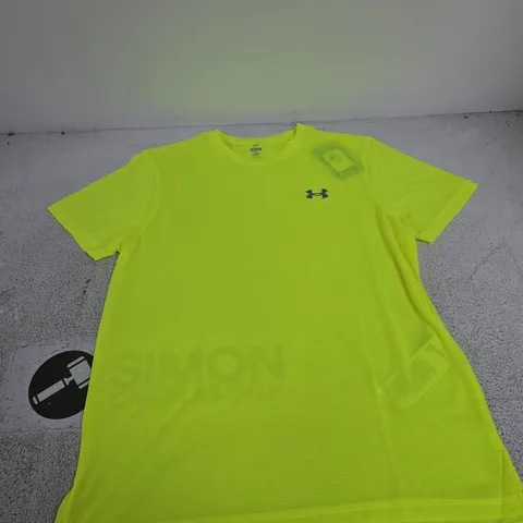 UNDER ARMOUR NEON YELLOW LAUNCH SHORT SLEEVE T‑SHIRT – MEN'S UK M (M/M/M)