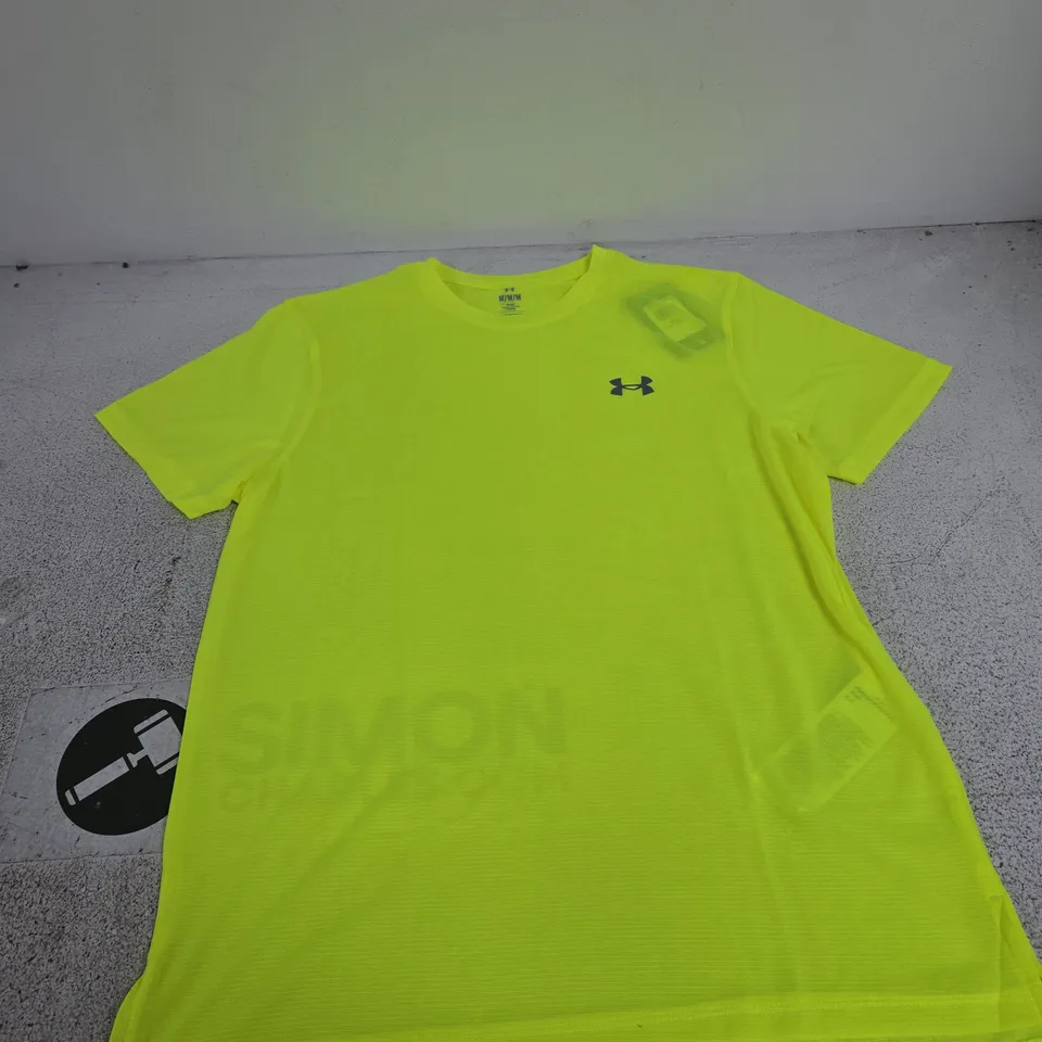 UNDER ARMOUR NEON YELLOW LAUNCH SHORT SLEEVE T‑SHIRT – MEN'S UK M (M/M/M)