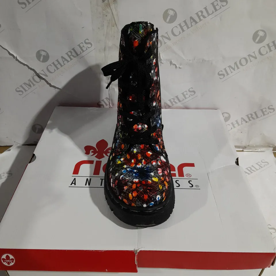 BOXED RIEKER MULTI COLOUR LACE UP BOOTS, MULTI COLOUR - SIZE 5