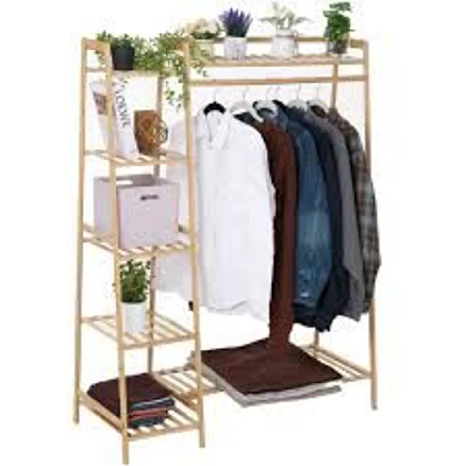 BOXED NEO 7 TIER NATURAL BAMBOO GARMENT STORAGE RACK