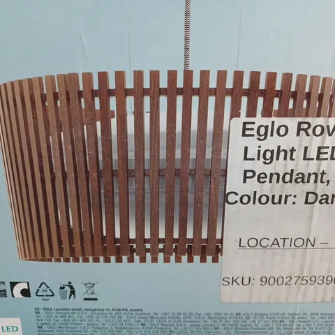 BOXED EGLO ROVERATO 2-LIGHT LED DRUM PENDANT DARK WOOD