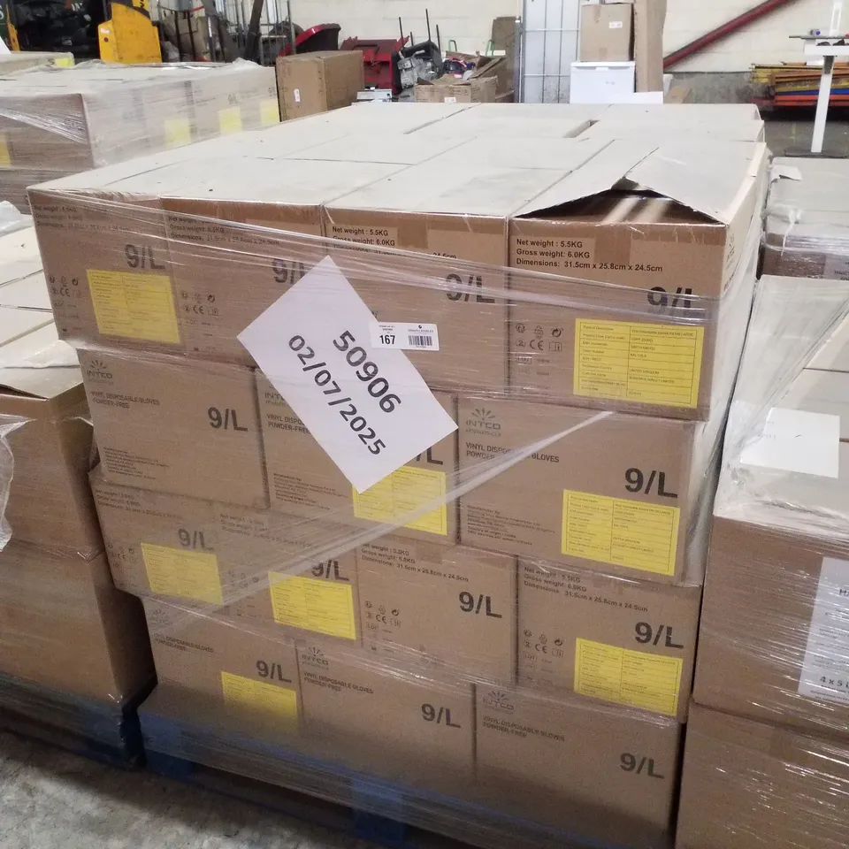 PALLET CONTAINING APPROXIMATELY 560 INTCO VINYL GLOVES 100PK LARGE