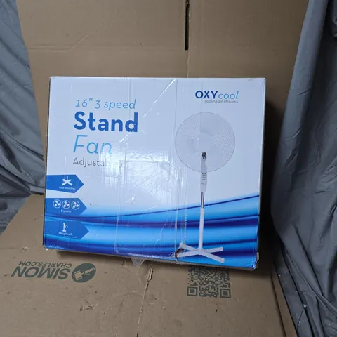 OXYCOOL 16IN STAND FAN – ADJUSTABLE, 3-SPEED FLOOR STANDING FAN