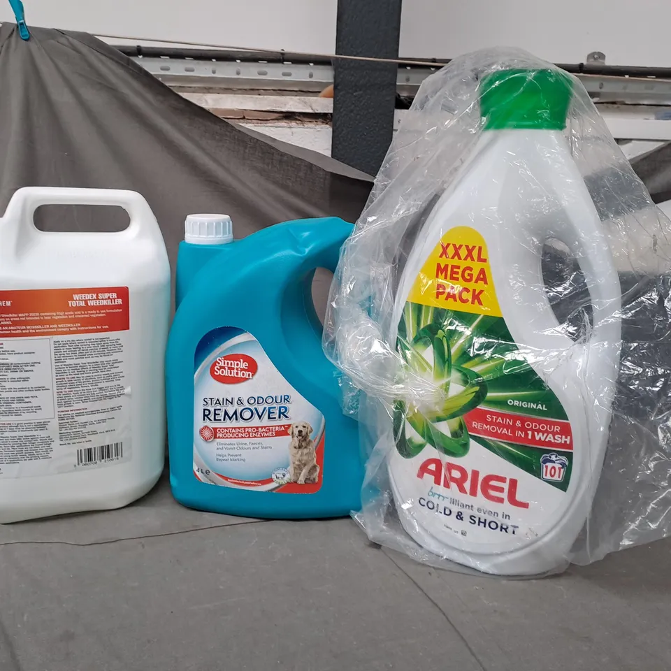 LOT OF 3 HOUSEHOLD LIQUIDS TO INCLUDE STAIN & ODOUR REMOVER, WEED KILLER AND ARIEL LAUNDRY LIQUID