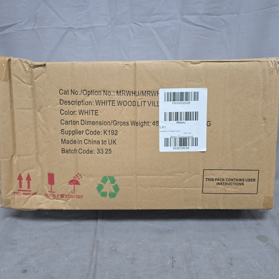 CHRISTMAS WHITE WOOD LIT VILLAGE SCENE